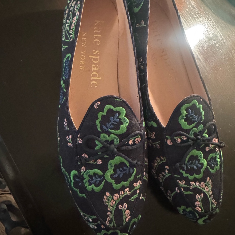 Kate Spade navy blue and Green Floral Loafers